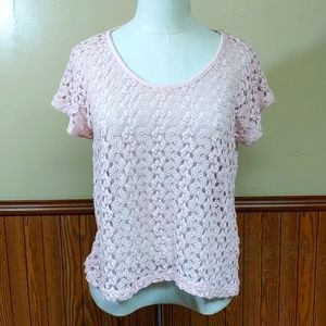 Bjewel 🆕 Blush Pink Crochet Short Sleeve Top M